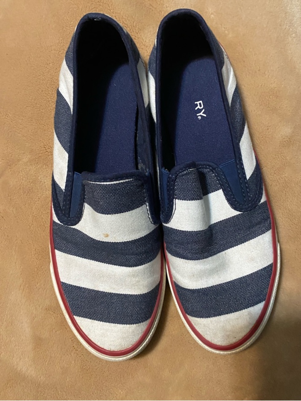 Sperry Navy and White Striped Slip-On Sneakers Sz 7.5.